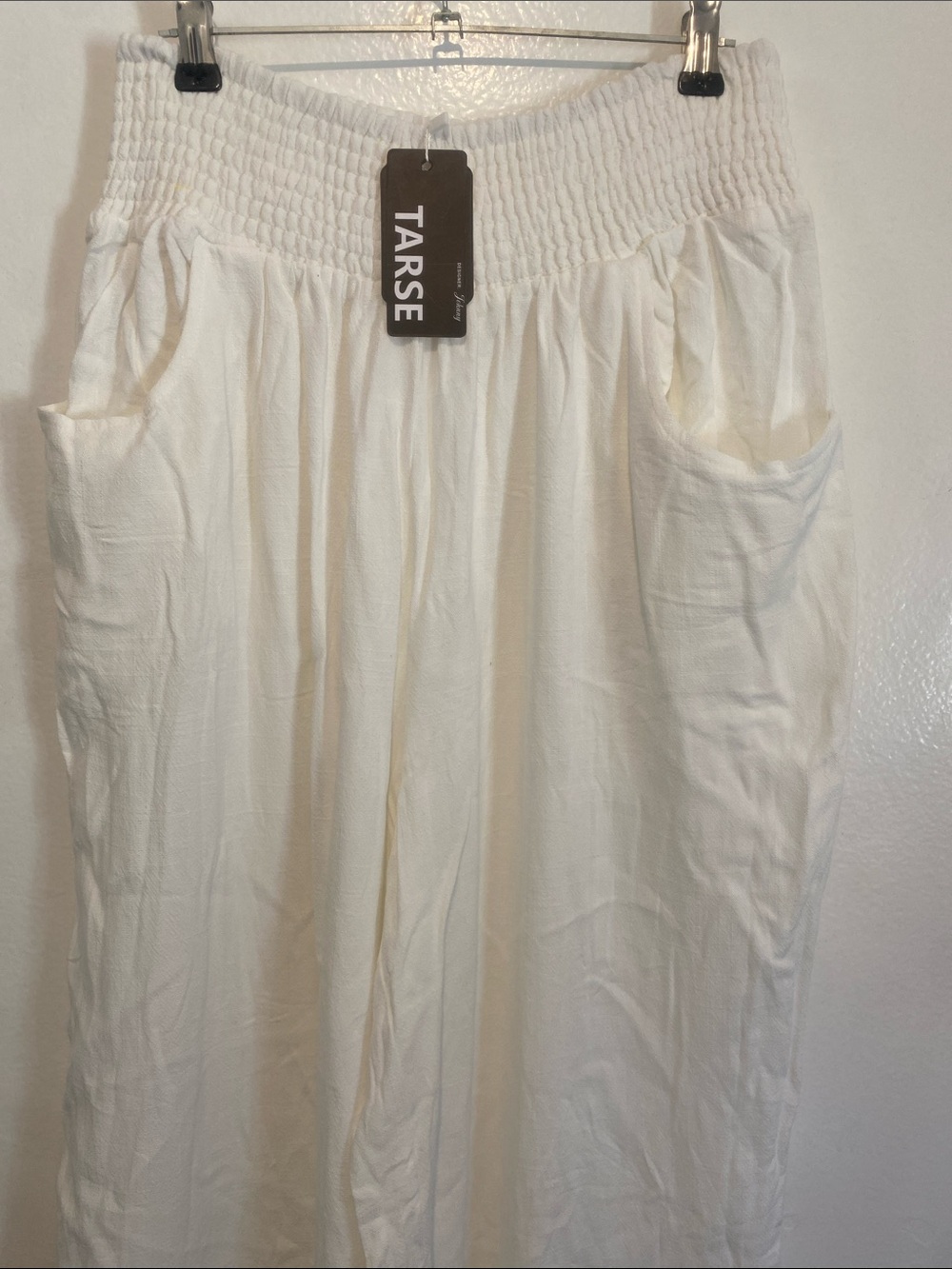 Tarse Women's Cream Wide-Leg Elastic Waist Pants